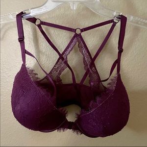 Victoria’s Secret Very Sexy Burgundy Strappy Lace Push-Up Bra Size 34DD